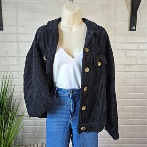 Hyfyve Black Corduroy Button Up Jacket Size Medium
